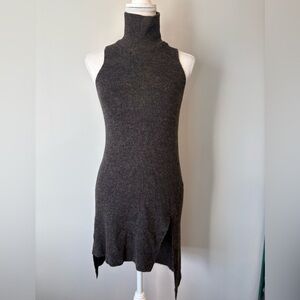 Zara Asymmetrical Wool Alpaca Long Tunic Sleeveless Turtleneck Sweater Medium